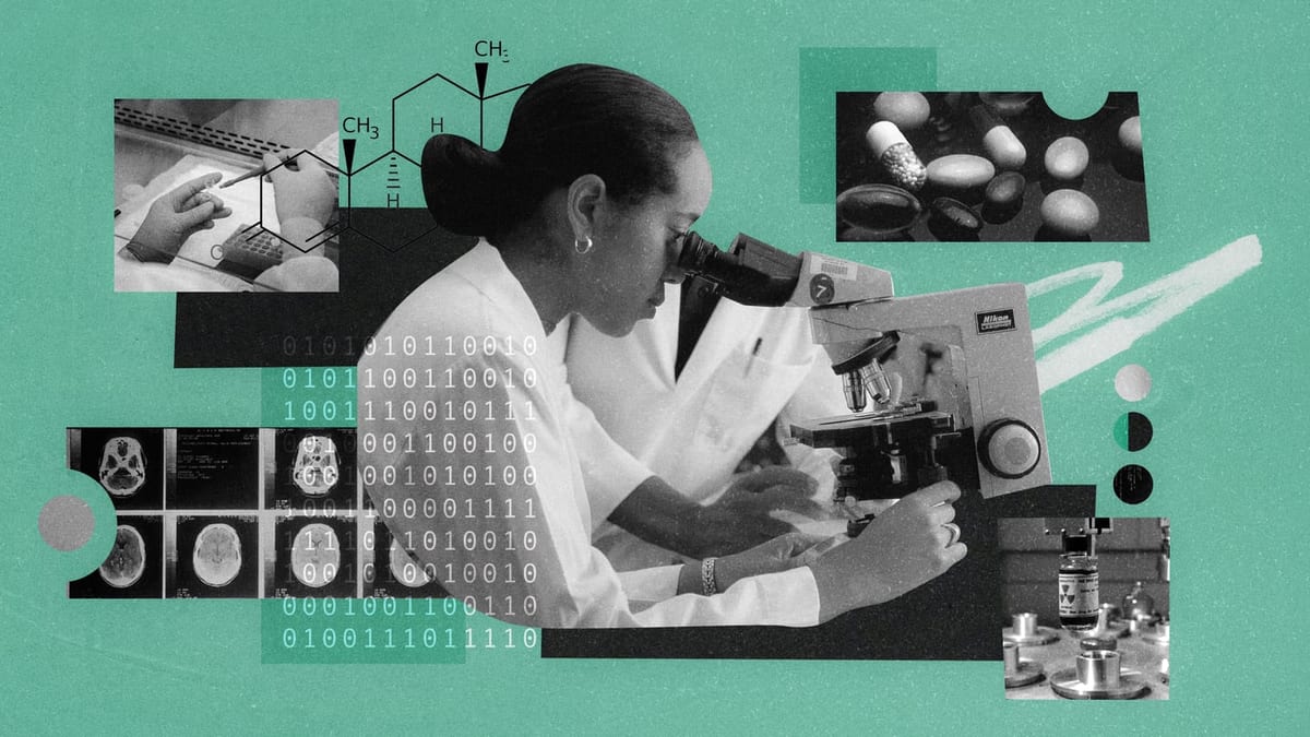 relationship between humans, data, and intelligent systems, across science, medicine, and technology digital collage illustration